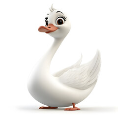 3d cartoon cute illustration of swan on white background