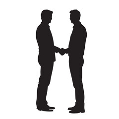 Silhouette of Two Men Standing and Shaking Hands - Vector Illustration