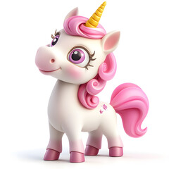 3d cartoon cute illustration of unicorn on white background