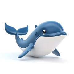 3d cartoon cute illustration of whale on white background