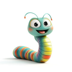 3d cartoon cute illustration of worm on white background