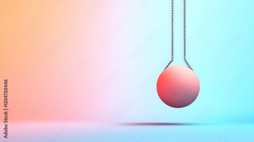 Poster Suspended sphere on pastel background.