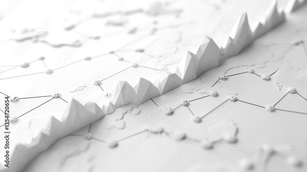Poster abstract 3d white topographic map with network connections.