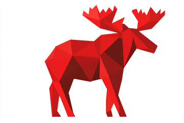 Red geometric moose illustration with angular shapes