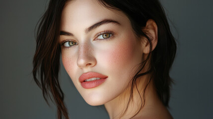 Obraz premium A beautiful American woman with clear and smooth skin, generative AI