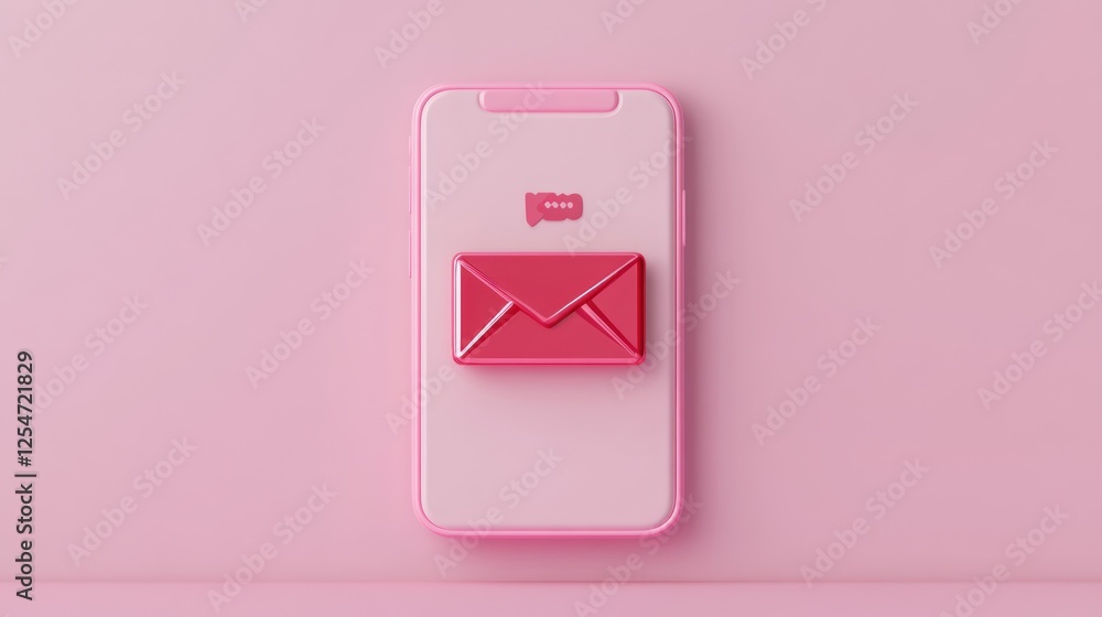 Poster pink smartphone displaying email and message icons.
