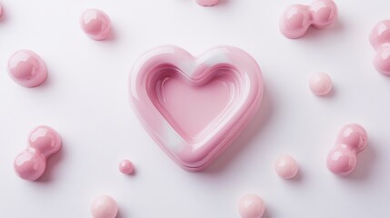 Obraz premium Glossy pastel pink abstract toy shaped symbol representing health and care surrounded by painted nubes and isolated on a clean white background with a romantic touch