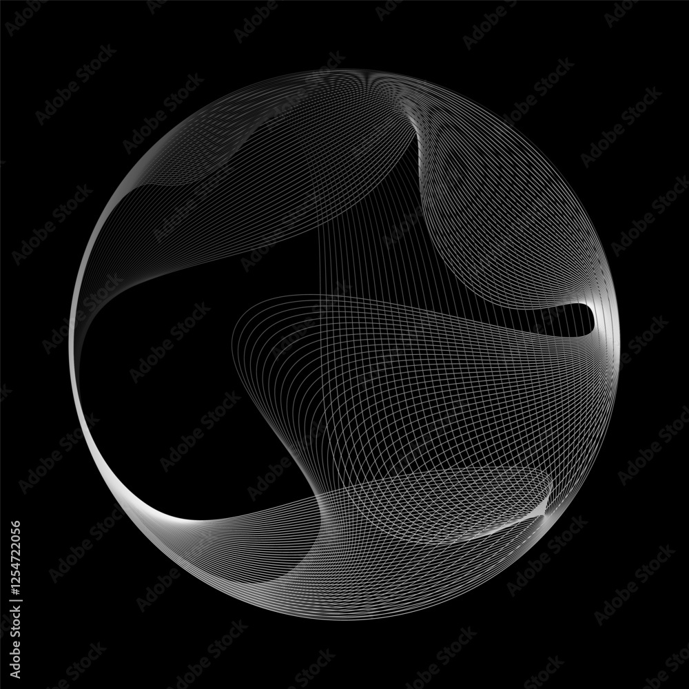Poster Abstract vector round shape of wavy lines flowing smooth curve white line on black background in concept of technology, science, music, modern.