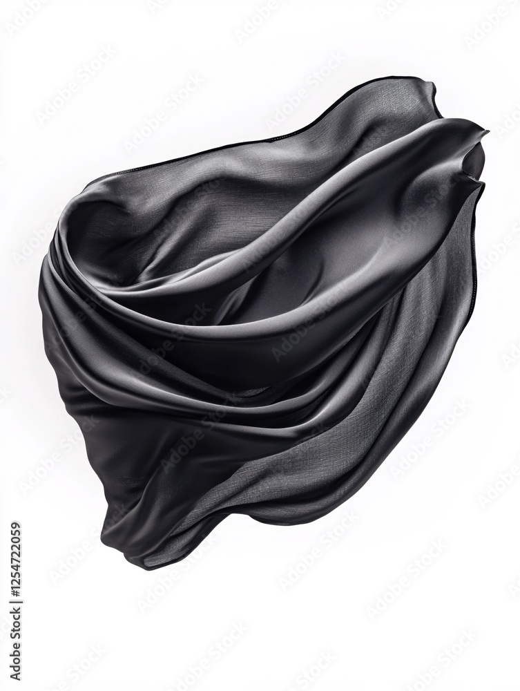 Poster flowing black fabric abstract design on white background smooth elegant texture light and shadow