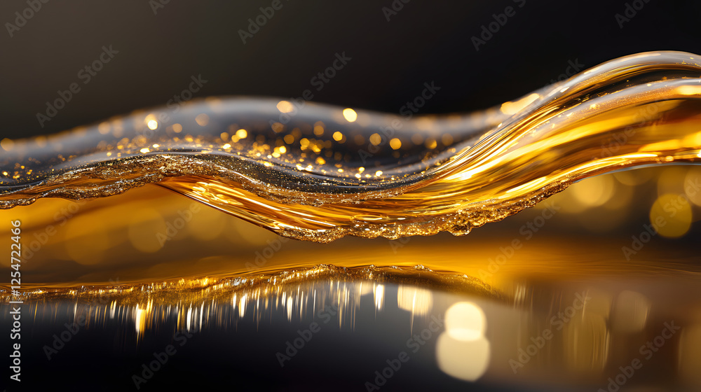 Poster close up of a wave of water creating a dynamic pattern with tulip petals floating on the surface