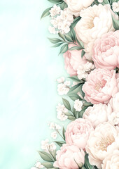 Background with roses and peonies flowers. greeting card