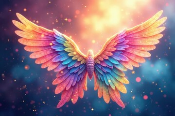 Obraz premium Ethereal watercolor rainbow wings, glitter accents Spreading, magical, shiny , magic wings, sparkle wings