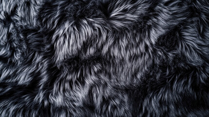 close up of soft, plush, dark gray fur texture, showcasing its fluffy and luxurious appearance. intricate patterns and varying shades create sense of depth and warmth