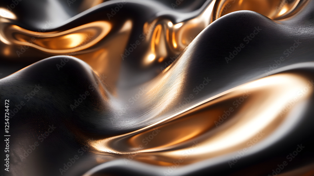 Poster close up of gold and black fluid wave pattern with a mesmerizing design background