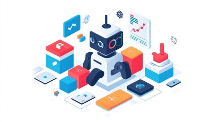 Fototapeta premium AI robot analyzes data and automation.
