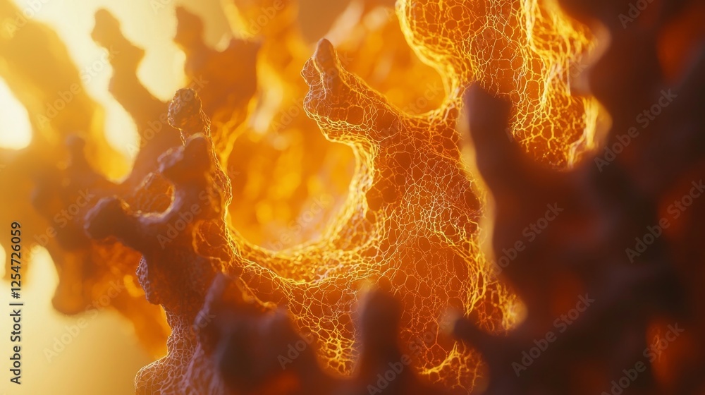 Aufkleber intricate coral structure with vibrant textures and bio-luminescent effects in depth of field