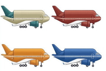 Four colorful airplane illustrations in different shades