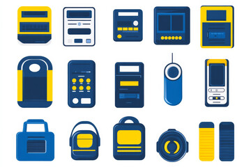 Flat illustration of various electronic devices in blue and yellow tones