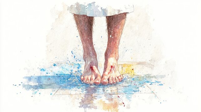 Maundy Thursday: Jesus Washing the Feet - Watercolor Biblical Illustration