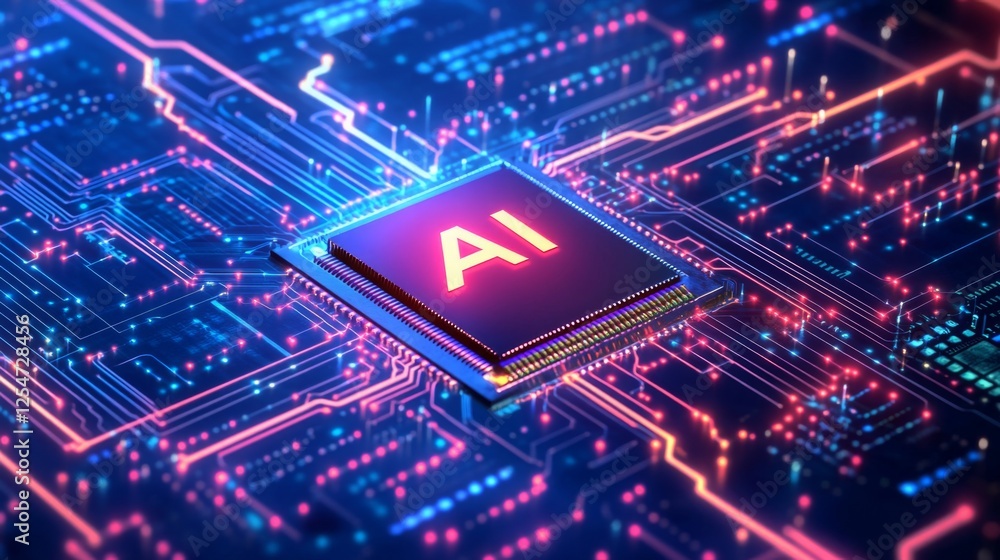 Fototapete a vibrant close-up of a microchip with 