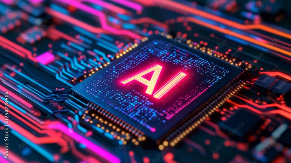 Leinwandbilder a vibrant close-up of a computer chip featuring glowing 