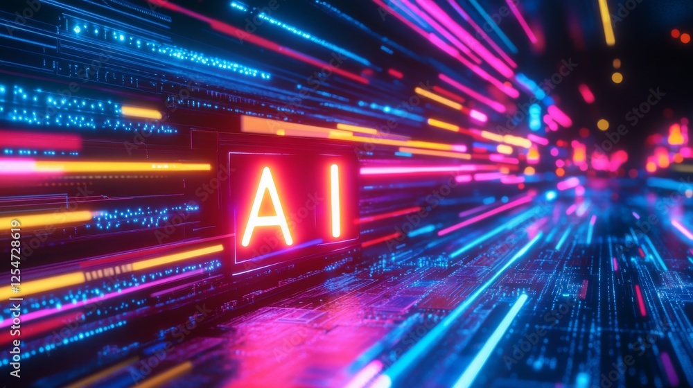 Aufkleber a vibrant visual representation of artificial intelligence, featuring glowing lines and the letters 