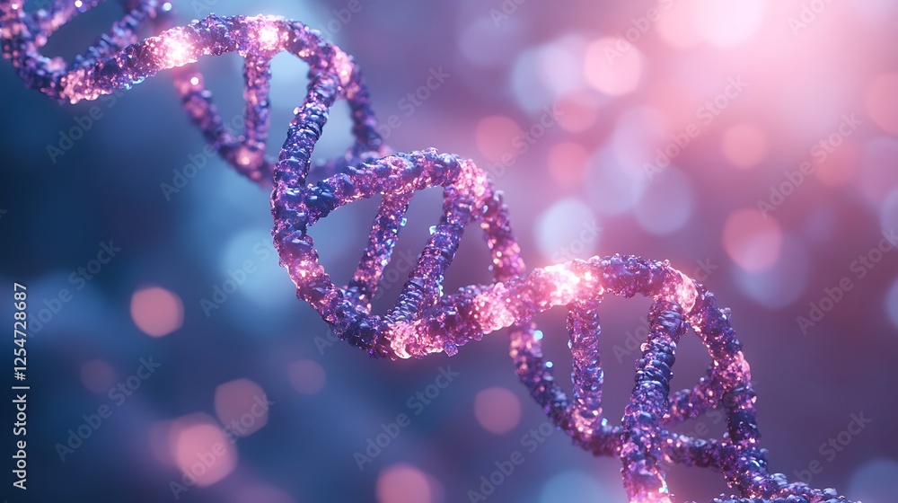 Poster artistic dna double helix with glowing particles, dna double helix glowing with energy symbolizing