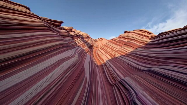 Sandstone rock formation in desert with wavy patterns at sunset, natural wonder and geological beauty concept