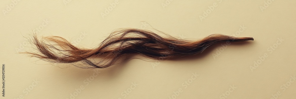Poster close up view of a broken hair strand displaying natural textures and colors against a neutral backg