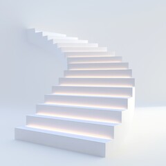 Modern Minimalistic Staircase with Soft Lighting and White Background for Interior Design Concepts
