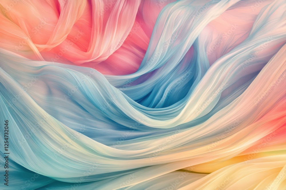 Fototapete Flowing abstract lines evoke gentle spring breezes with pastel tones and serene atmosphere inviting creativity and calm. Generative AI