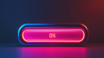 Modern Neon Progress Indicator with 0% Display, Colorful Lighting, and Futuristic Design, Suitable for Technology, Gaming, and Digital Interface Projects