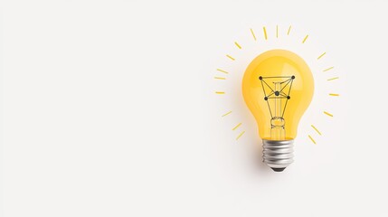 Bright light bulb with geometric design illuminating a minimalistic background, symbolizing ideas