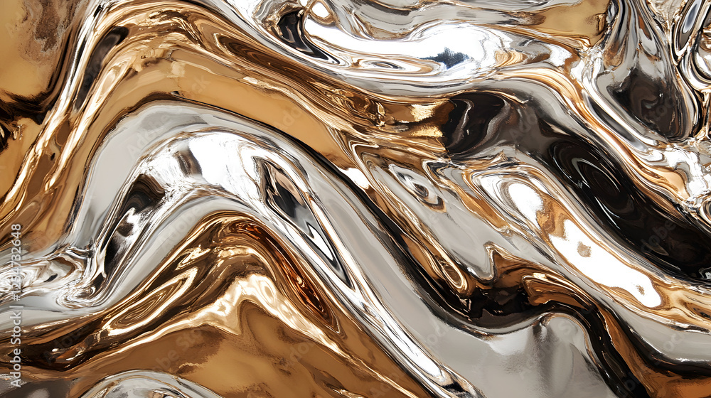 Poster close up of gold and silver abstract background with flowing textures and patterns