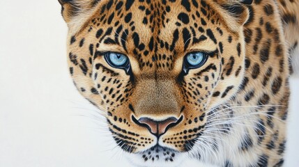 Naklejka premium A close-up portrait of an Amur leopard, making intense eye contact with the viewer, highlighting its striking coat