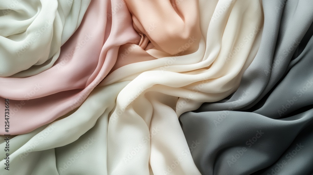Aufkleber elegant silk fabrics flowing gracefully on a neutral background with soft lighting and blank space f