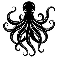  Octopus with tentacles silhouette vector illustration 