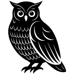Perched Owl with a tail silhouette vector illustration 