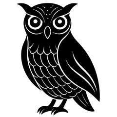 Perched Owl with a tail silhouette vector illustration 