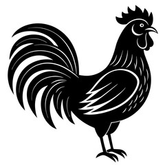 Rooster with a tail feather shape  silhouette vector illustration 