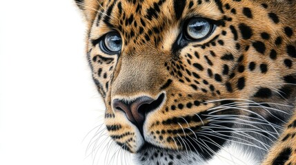 Obraz premium A detailed close-up shot of an Amur leopard, focusing on its captivating eyes and beautifully spotted fur