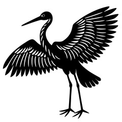 Stork with a wing  silhouette vector illustration 