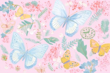 Colorful butterflies amidst floral patterns