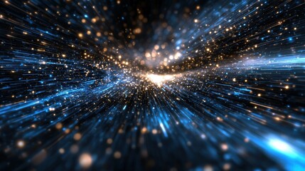 A mesmerizing cosmic scene depicting a burst of stars and light, creating a sense of depth and motion through the vastness of space.