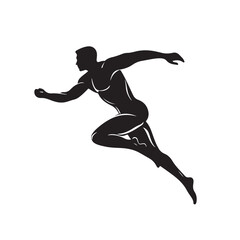 Black and White Illustration of a Runner for Logo Concept - Vector Illustration