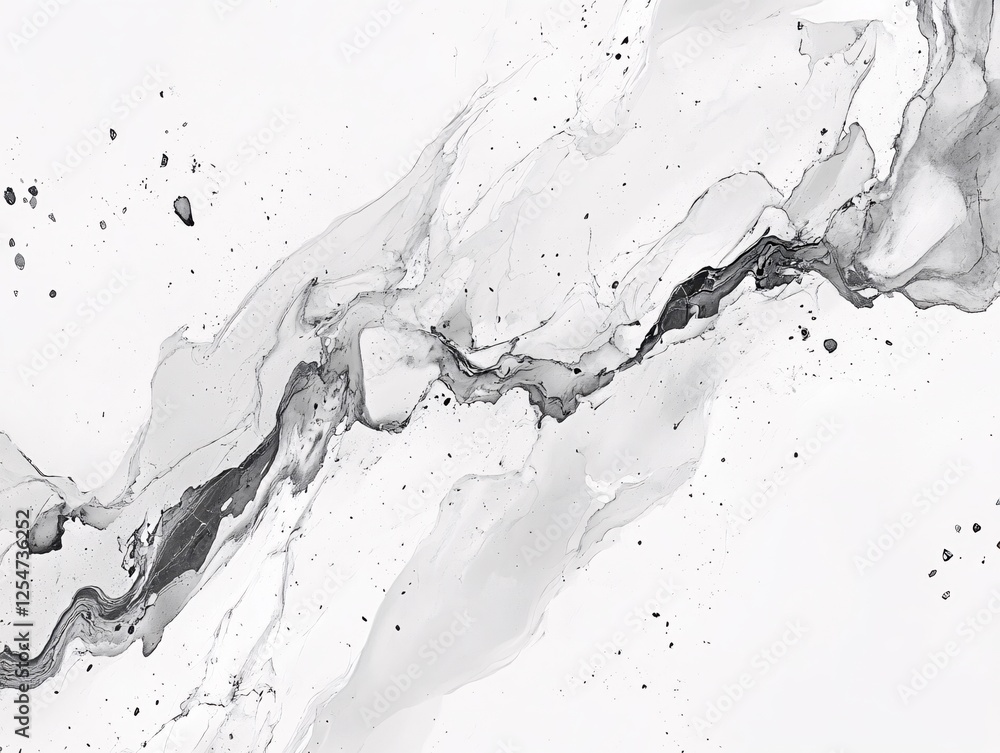 Aufkleber abstract fluid art with flowing gray ink on white backdrop creating a modern design