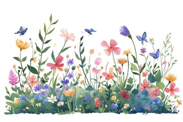 Colorful wildflowers with butterflies