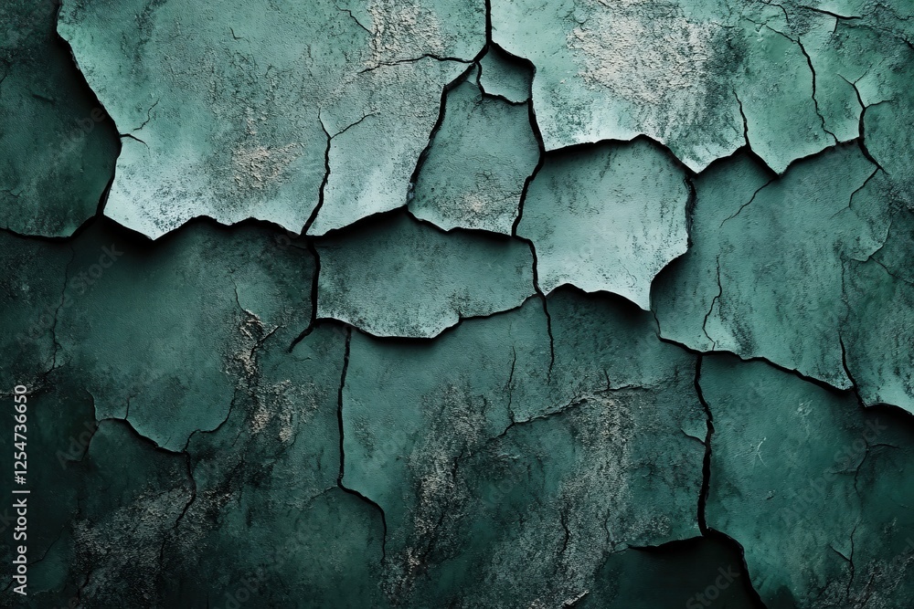 Poster cracked teal surface with dark edges showing texture and patterns of damaged material