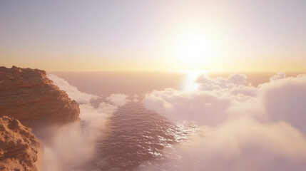 Fototapeta premium Serene sunrise over misty valley peaceful landscape breathtaking view