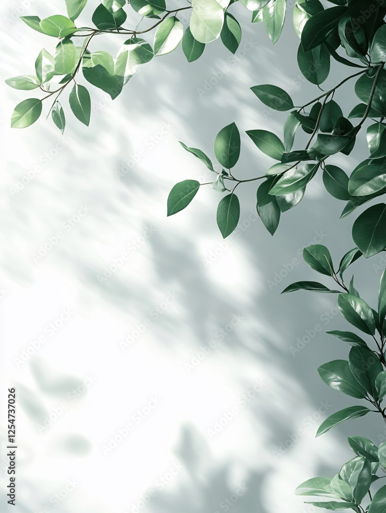 Aufkleber green leaves and branches on a light background with soft shadows creating a natural frame